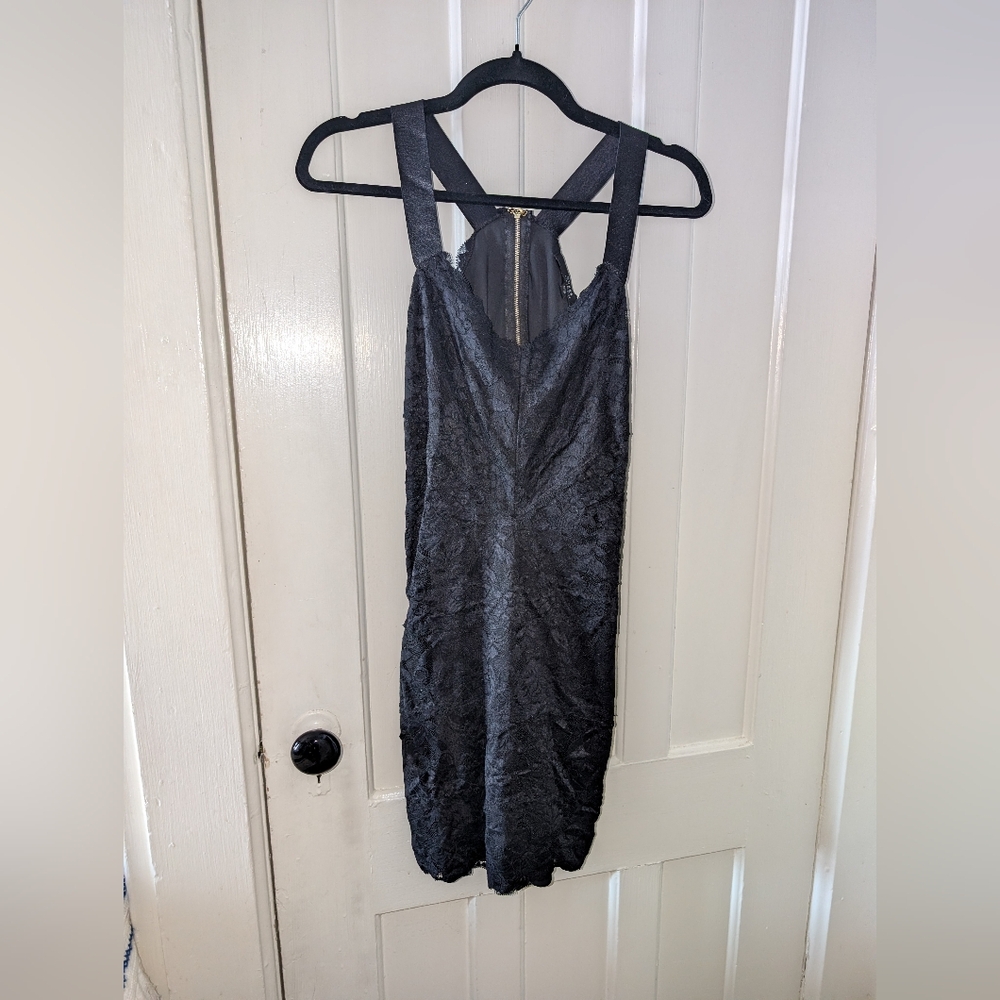 Y2K Guess Black Lace Bodycon Dress with Scalloped Trim